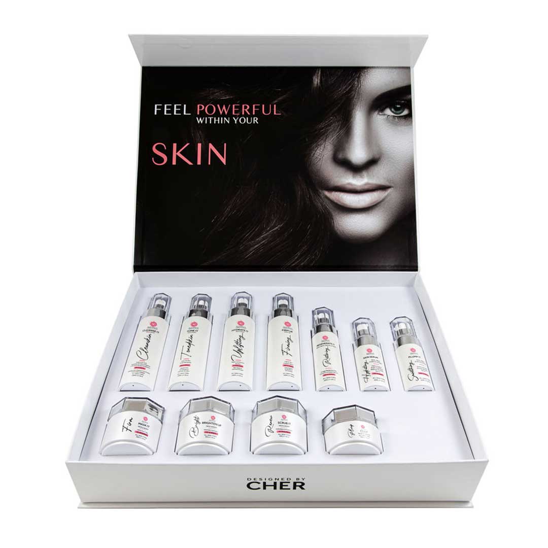 Cher skin care product range in elegant packaging